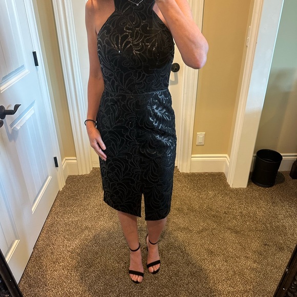 Jill Stuart Sequin Embellished Halter Cocktail semi formal Dress Black Size 2 XS - Picture 3 of 4